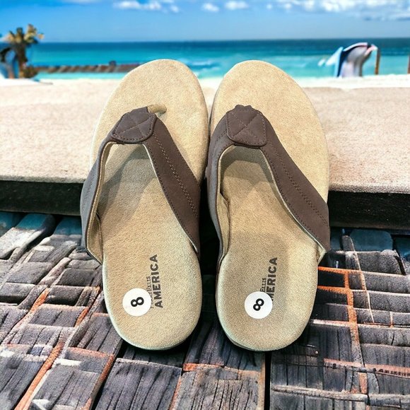 PERRY Ellis America Brown Flip Flops Sandals Men’s Size 8 Women’s 10 - Picture 1 of 5